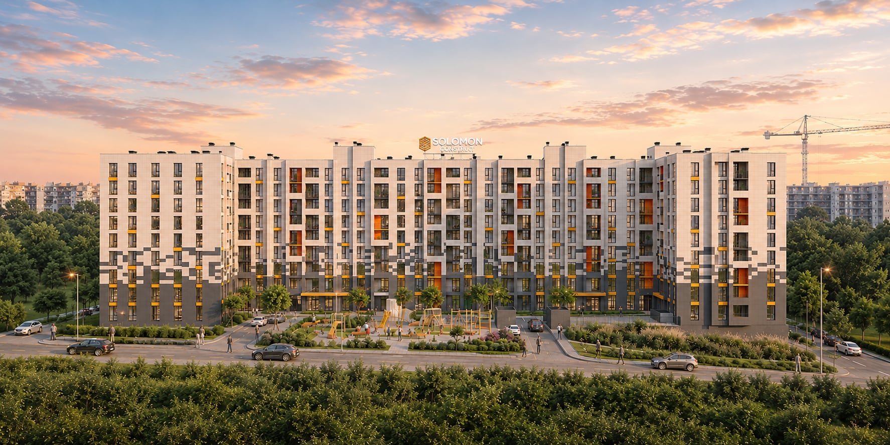 Общий вид четырёх блоков Favorit Residence 3, используется как основа для выбора подъезда